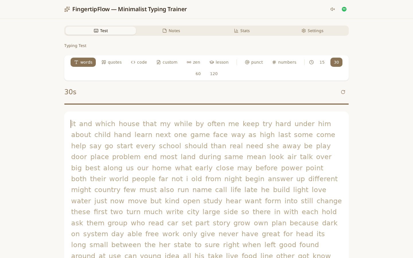 FingertipFlow minimalist typing trainer project preview